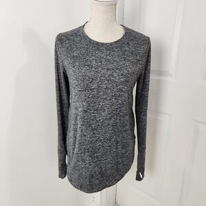 Athleta Uptempo Top Womens Small Gray Heathered Thumbholes Hi Low Slit Sides